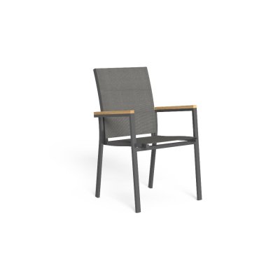  TIMBER Krzesło Ogrodowe z Podłokietnikami – Aluminium, Teak, Tekstylia